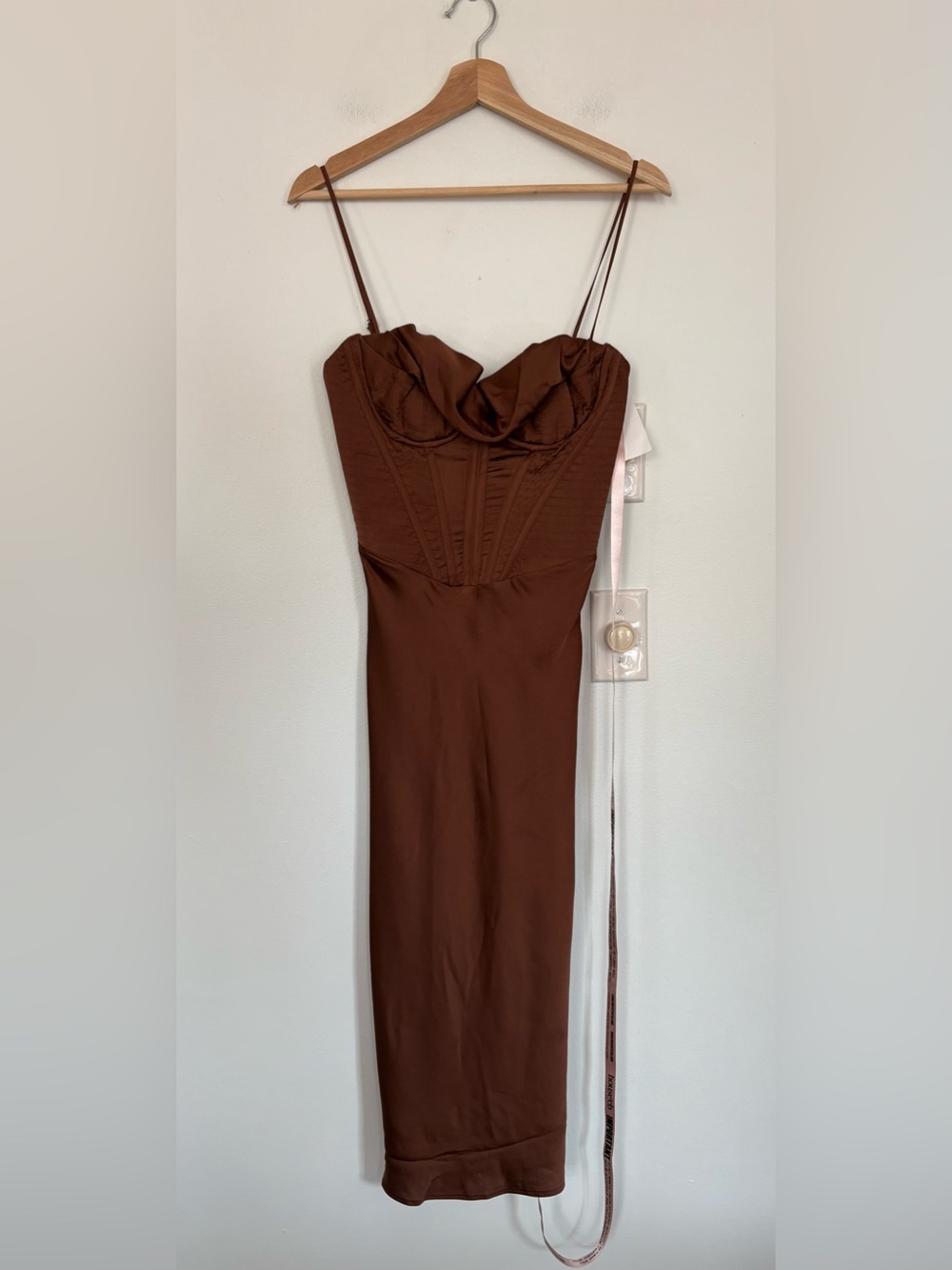 House of CB || Myrna Satin‎ Cowl Neck Midi Dress Corset Brown S Regular Cup NWT - Picture 3 of 13